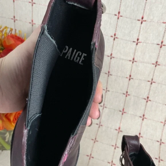 PAIGE “Natasha” Oxblood (Burgundy) Leather Short Boots Chunky Chelsea Bootie 9.5 - Picture 11 of 11